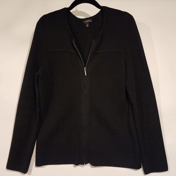 Talbots Luxe Knit Zip Front Jacket Black Tight Knit Sweater Cargian Jacket sz M - Picture 2 of 8